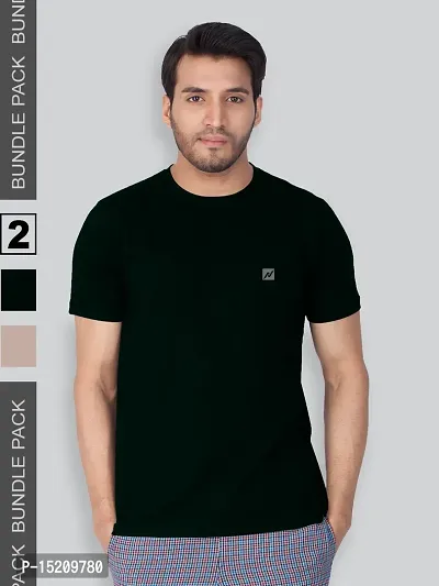 Men Solid Round  Neck Assorted T-Shirt Pack of 2