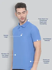 Men Solid Polo Neck Bright Blue T-shirt-thumb2