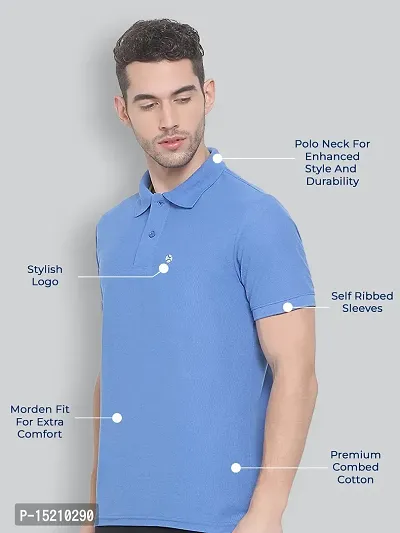 Men Solid Polo Neck Bright Blue T-shirt-thumb3