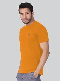 Reliable Orange Cotton Blend Solid Round Neck Tees For Men- Pack Of 2-thumb2