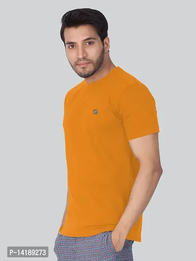 Reliable Orange Cotton Blend Solid Round Neck Tees For Men- Pack Of 2-thumb3