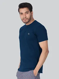 Reliable Blue Cotton Blend Solid Round Neck Tees For Men- Pack Of 2-thumb2