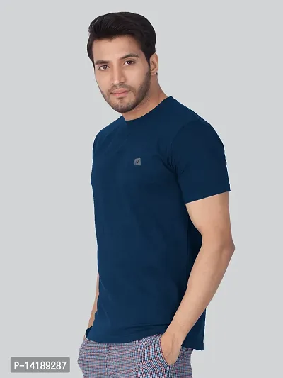 Reliable Blue Cotton Blend Solid Round Neck Tees For Men- Pack Of 2-thumb3