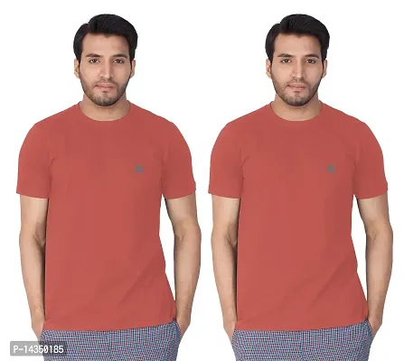 Reliable Red Cotton Blend  Round Neck Tees For Men Pack Of 2-thumb0