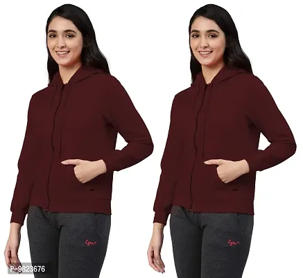 Lyra Women Zipper Hooded Sweatshirt (Pack of 2) Burgundy-thumb0
