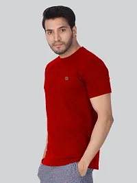 Reliable Red Cotton Blend Solid Round Neck Tees For Men-thumb2