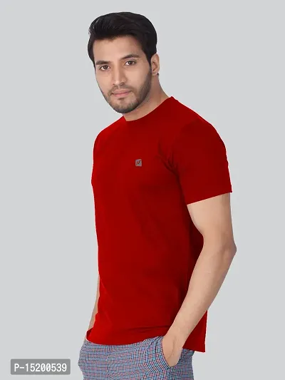 Reliable Red Cotton Blend Solid Round Neck Tees For Men-thumb3