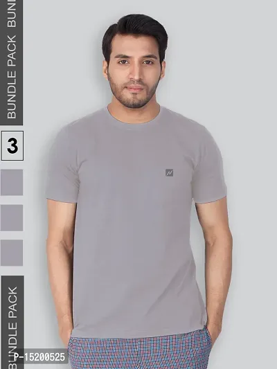 Reliable Grey Cotton Blend Solid Round Neck Tees For Men