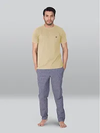 Reliable Khaki Cotton Blend Solid Round Neck Tees For Men-thumb3