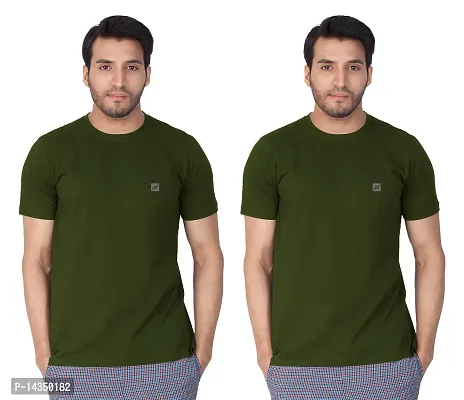 Reliable Olive Cotton Blend  Round Neck Tees For Men Pack Of 2