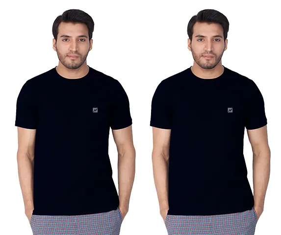 Trendy  Cotton blend Round Neck T-shirt Combo (Pack of 2) for Men