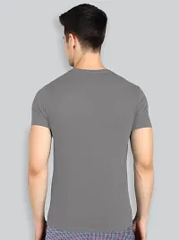 Reliable Grey Cotton Blend Solid Round Neck Tees For Men-thumb1