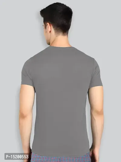 Reliable Grey Cotton Blend Solid Round Neck Tees For Men-thumb2