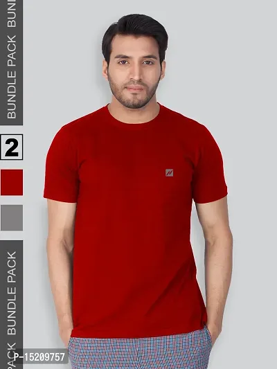 Men Solid Round  Neck Assorted T-Shirt Pack of 2