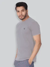 Reliable Grey Cotton Blend Solid Round Neck Tees For Men- Pack Of 2-thumb2