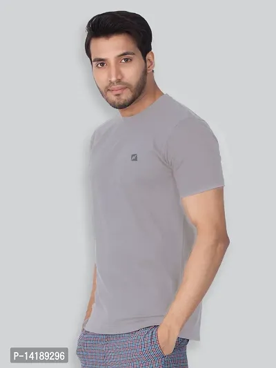 Reliable Grey Cotton Blend Solid Round Neck Tees For Men- Pack Of 2-thumb3