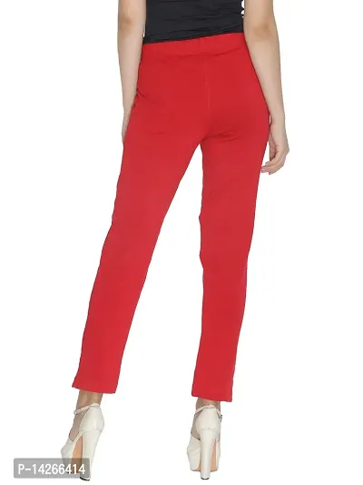 Elegant Red Cotton Solid Trousers For Women-thumb3