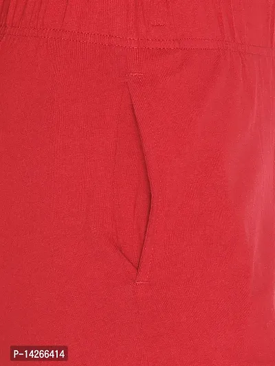 Elegant Red Cotton Solid Trousers For Women-thumb4