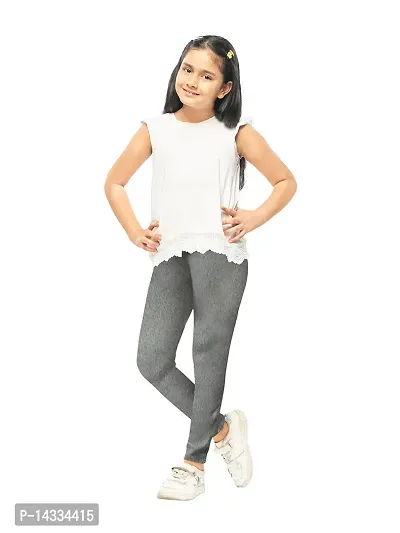 Alluring Grey Cotton Solid Leggings For Girls