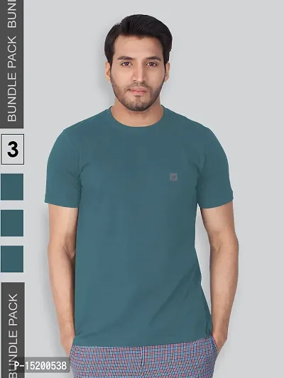 Reliable Blue Cotton Blend Solid Round Neck Tees For Men