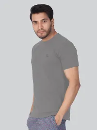 Reliable Grey Cotton Blend Solid Round Neck Tees For Men-thumb2