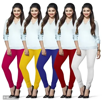 Lux Lyra Women's Cotton Skinny Fit Leggings (Rani, Yellow, Royal Blue, Parry Red, Off White, Free Size) - Pack of 5