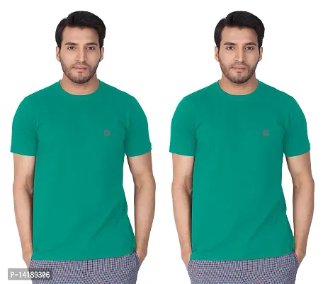 Reliable Green Cotton Blend Solid Round Neck Tees For Men- Pack Of 2-thumb0