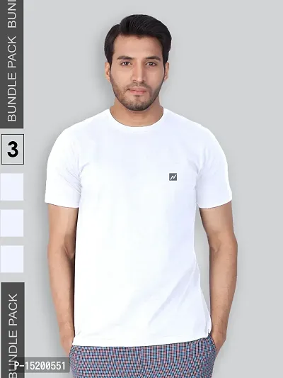 Reliable White Cotton Blend Solid Round Neck Tees For Men