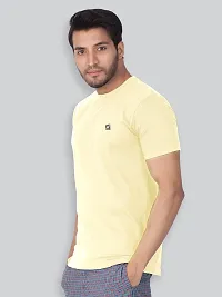 Reliable Yellow Cotton Blend Solid Round Neck Tees For Men- Pack Of 2-thumb2