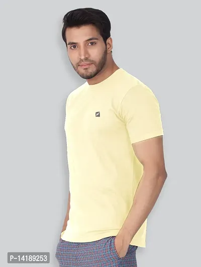 Reliable Yellow Cotton Blend Solid Round Neck Tees For Men- Pack Of 2-thumb3