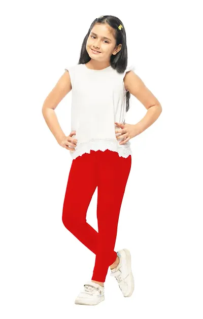 Alluring Red Cotton Solid Leggings For Girls