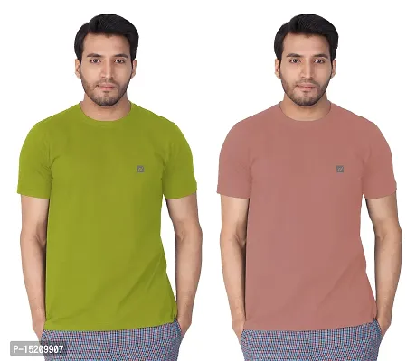 Men Solid Round  Neck Assorted T-Shirt Pack of 2