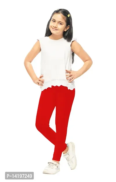 Stylish Red Cotton Solid Leggings For Girls-thumb0