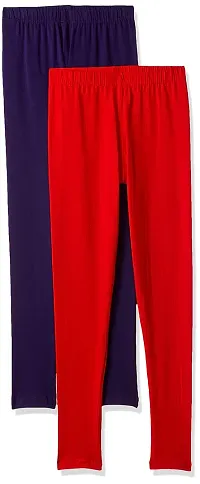 LYRA Girls' Slim Fit Leggings (Pack of 2) (LYRA_KL_2PC_Red & Dark Navy_9-10Y)