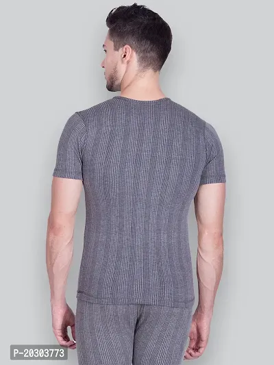 Stylish Grey Cotton Solid Short Sleeves Thermal Tops For Men-thumb2