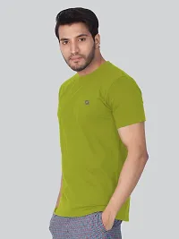 Reliable Green Cotton Blend Solid Round Neck Tees For Men-thumb2