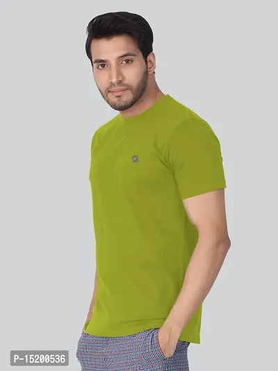 Reliable Green Cotton Blend Solid Round Neck Tees For Men-thumb3