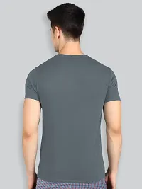 Reliable Grey Cotton Blend Solid Round Neck Tees For Men-thumb1