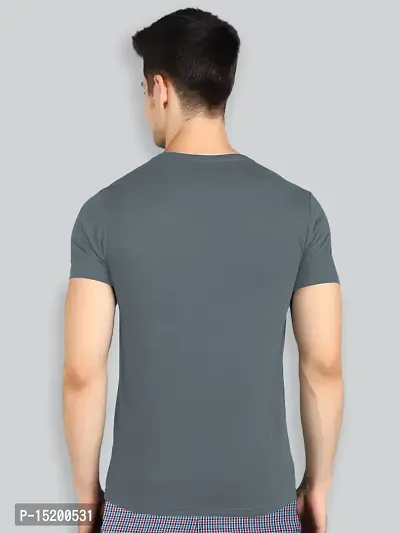 Reliable Grey Cotton Blend Solid Round Neck Tees For Men-thumb2