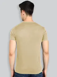 Reliable Khaki Cotton Blend Solid Round Neck Tees For Men-thumb1