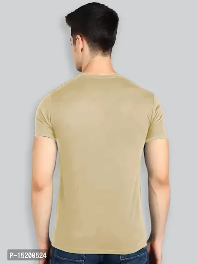 Reliable Khaki Cotton Blend Solid Round Neck Tees For Men-thumb2