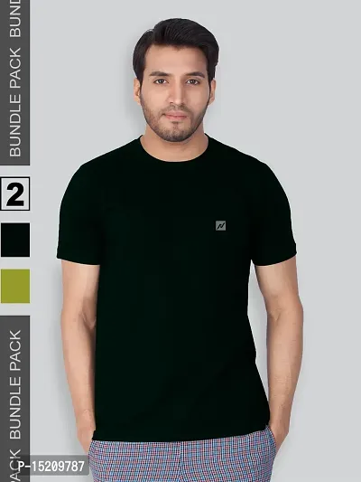 Men Solid Round  Neck Assorted T-Shirt Pack of 2