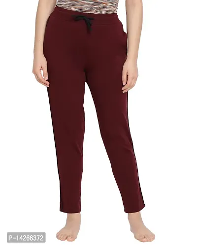 Elegant Maroon Cotton Blend Solid Trousers For Women-thumb0