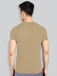 Reliable Beige Cotton Blend Solid Round Neck Tees For Men- Pack Of 2-thumb1