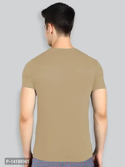 Reliable Beige Cotton Blend Solid Round Neck Tees For Men- Pack Of 2-thumb2