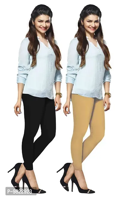Buy LUX LYRA Women's Cotton Ankle Length Leggings Black and Beige - Pack of  2 Online In India At Discounted Prices