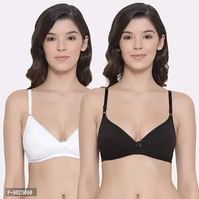 Lyra Women's Non-Padded Non-Wired Bra (501) Pack of 2 White  Black,40B