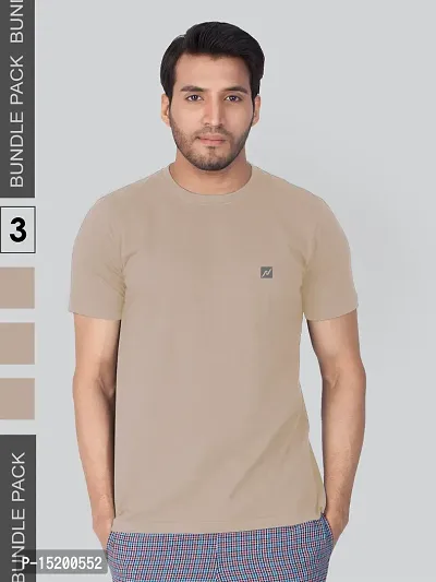 Reliable Beige Cotton Blend Solid Round Neck Tees For Men-thumb0