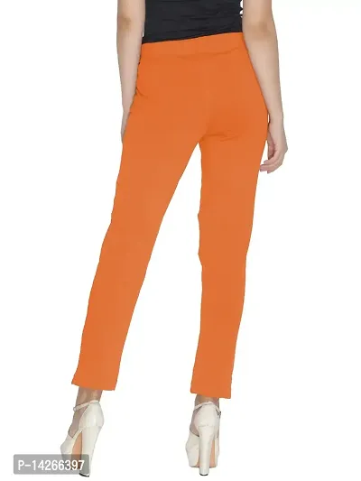 Elegant Orange Cotton Solid Trousers For Women-thumb2