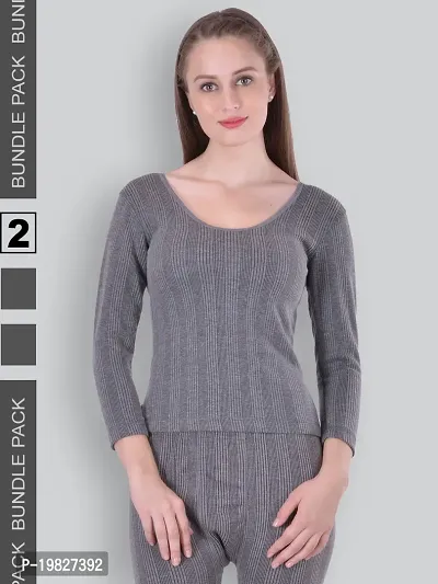 Stylish Grey Cotton Solid Thermal Top For Women-thumb0